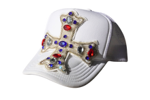 Load image into Gallery viewer, White Crystal Cross Trucker Hat