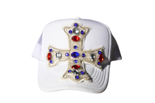 Load image into Gallery viewer, White Crystal Cross Trucker Hat