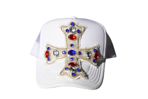 White Crystal Cross Trucker Hat