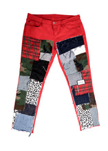 Load image into Gallery viewer, Patchwork in Red Denim Jeans