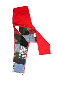 Patchwork in Red Denim Jeans