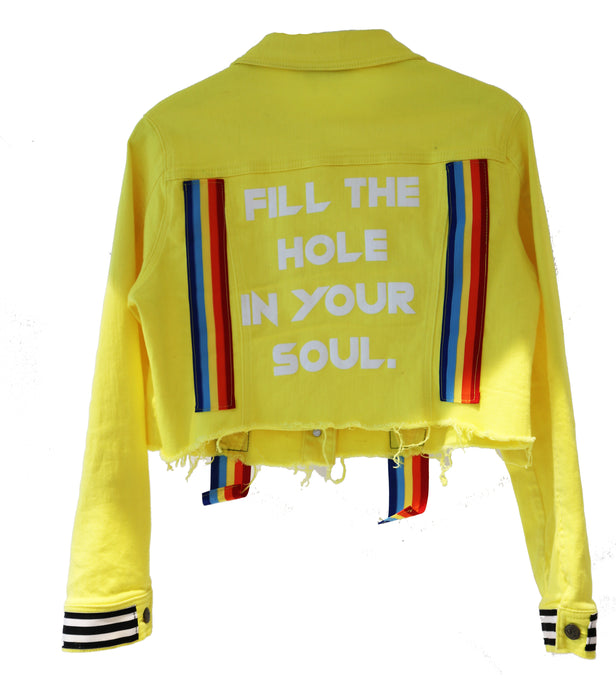 FILL THE HOLE IN YOUR SOUL CROPPED DENIM JACKET