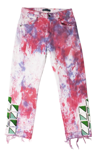 Women's Special Tie Dyed Denim Jeans w/ Beadwork